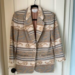 Petite Sophisticate Beige and Gray Patterned Blazer